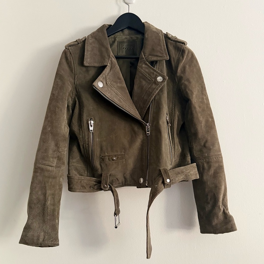BLANKNYC Herb Green Suede Moto Jacket Belted Biker Leather Jacket M NWOT - Picture 8 of 16